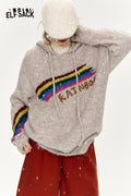 ELFSACK Retro loose rainbow hooded sweater women soft warm top