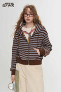 Retro Preppy Striped Hooded Embroidered Sweater