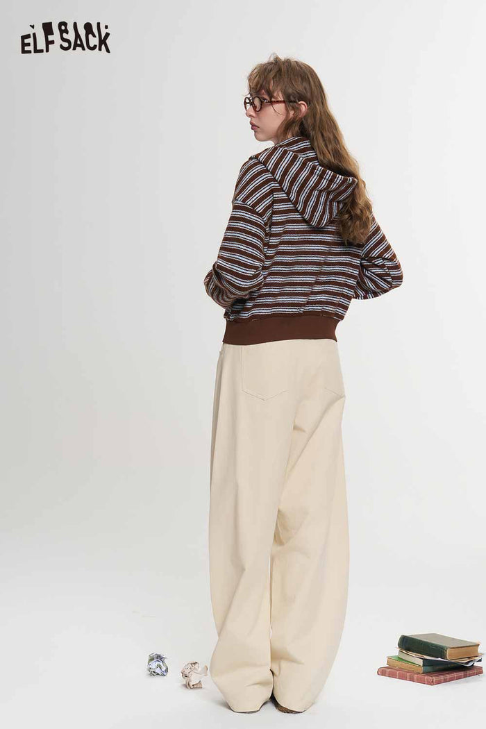 Retro Preppy Striped Hooded Embroidered Sweater