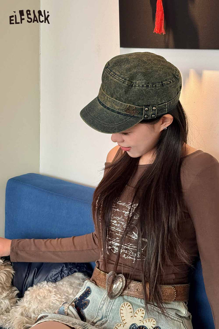 ELFSACK Retro Washed Denim Cadet Hat
