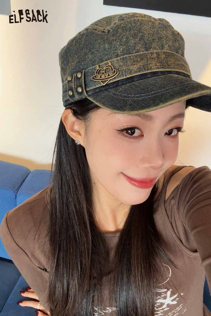 ELFSACK Retro Washed Denim Cadet Hat