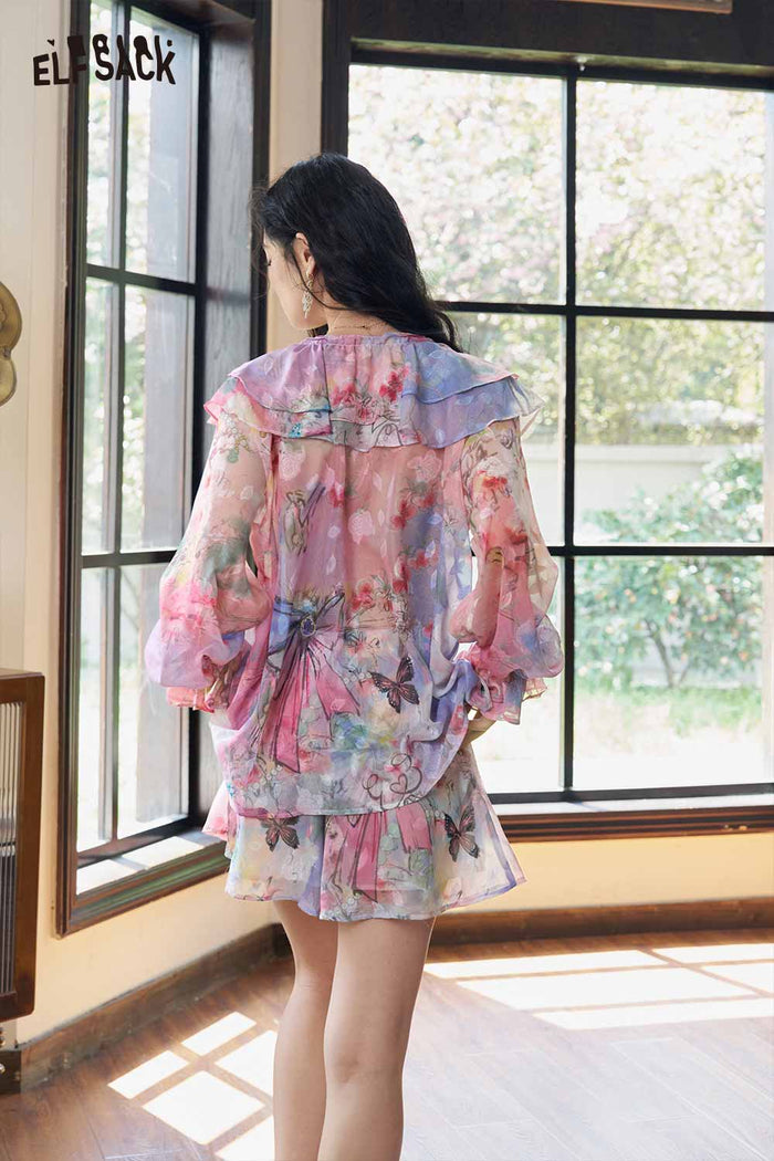 ELFSACK Rich Flower Ombre Ruffle 2 Piece Set