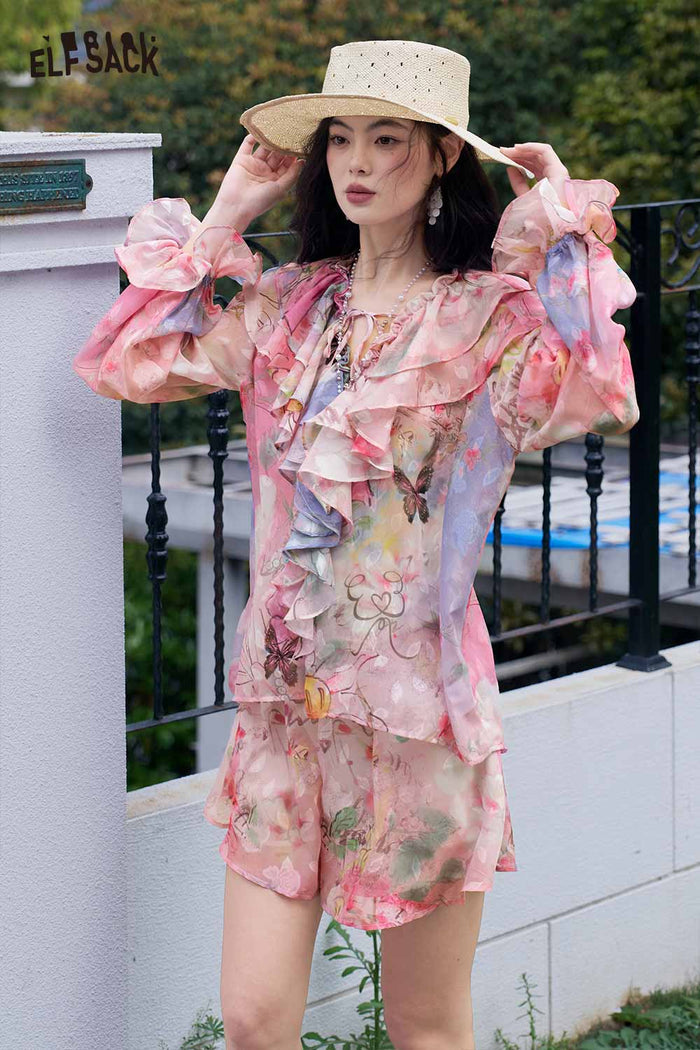 ELFSACK Rich Flower Ombre Ruffle 2 Piece Set