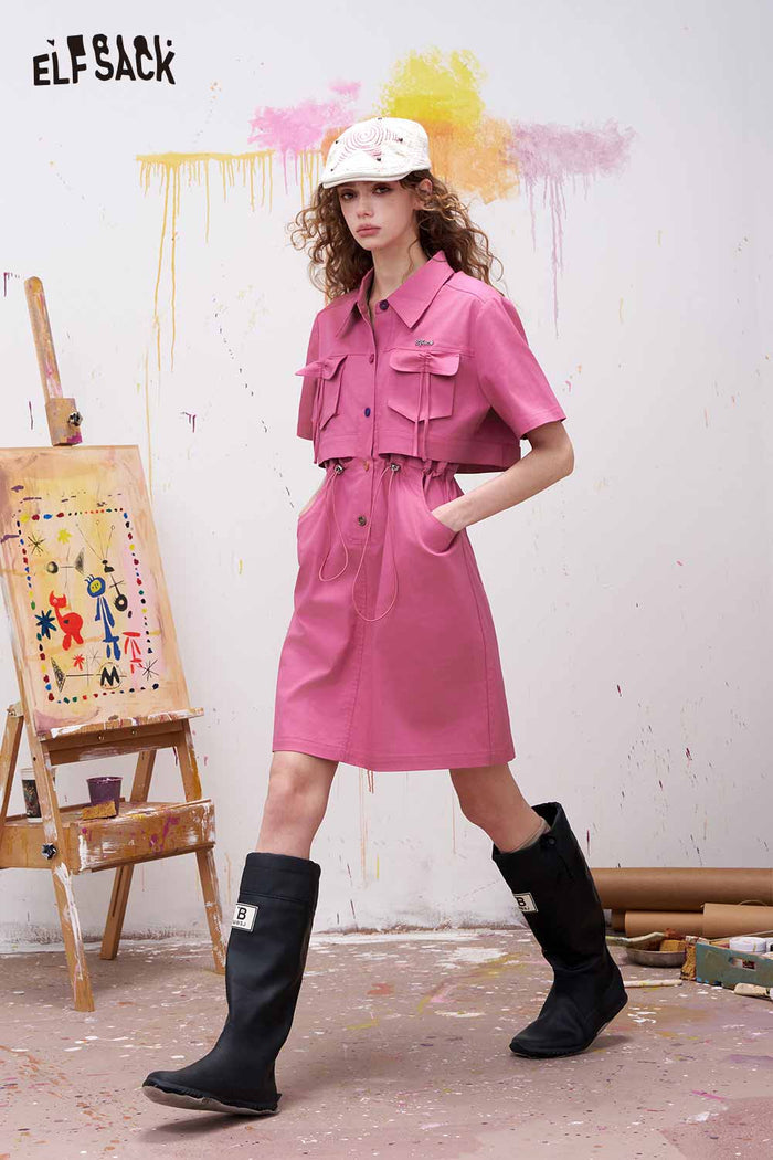 ELFSACK Rose Pink Dress with Two Piece Design