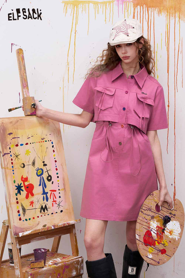 ELFSACK Rose Pink Dress with Two Piece Design