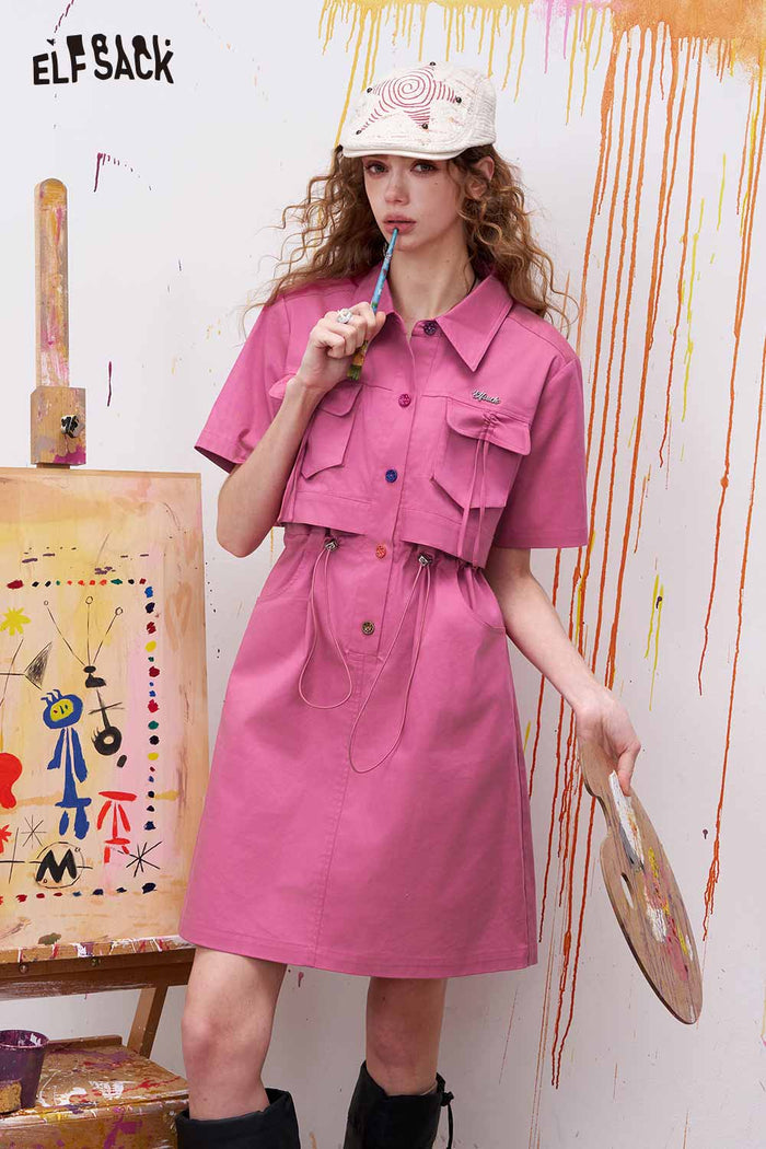 ELFSACK Rose Pink Dress with Two Piece Design