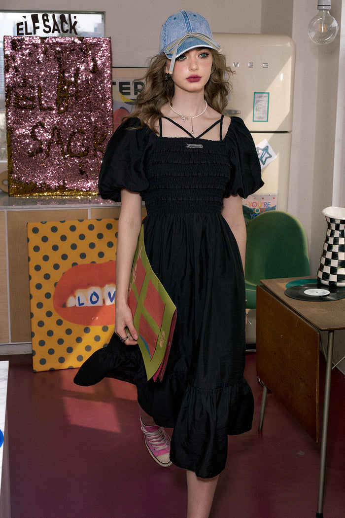 ELFSACK Royal Style Square Neck Puff Sleeve Princess Dress