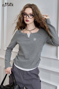 Ruched Long Sleeve Asymmetrical Neck Crop Tee