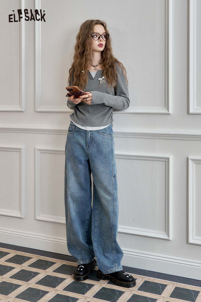 Ruched Long Sleeve Asymmetrical Neck Crop Tee