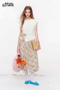 ELFSACK Ruched Top and Plaid Skirt Set