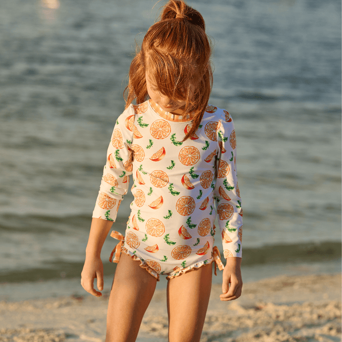Ruffle Bottom Swimsuit - Oranges - Sugar Bee Clothing