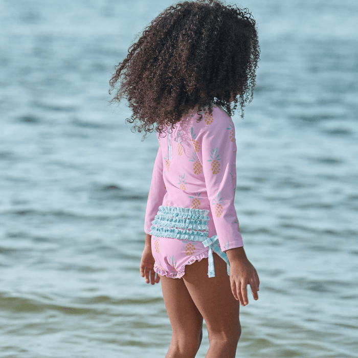 Ruffle Bottom Swimsuit - Pink Pineapples - Sugar Bee Clothing