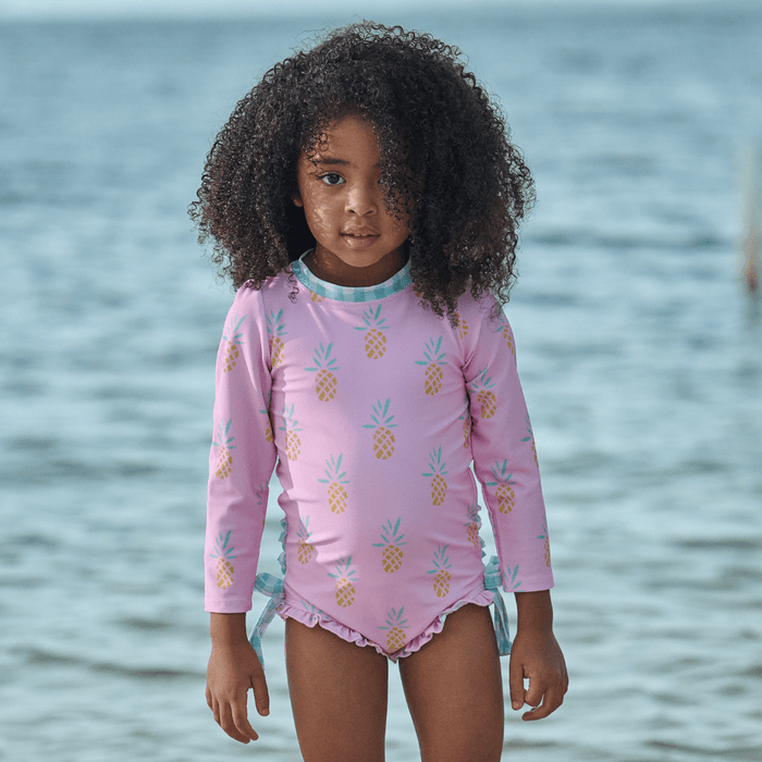 Ruffle Bottom Swimsuit - Pink Pineapples - Sugar Bee Clothing