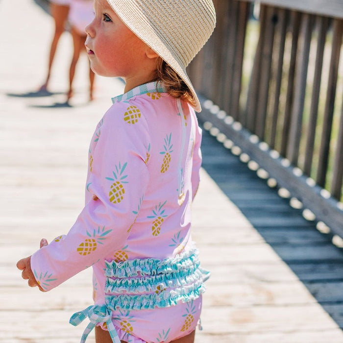Ruffle Bottom Swimsuit - Pink Pineapples - Sugar Bee Clothing