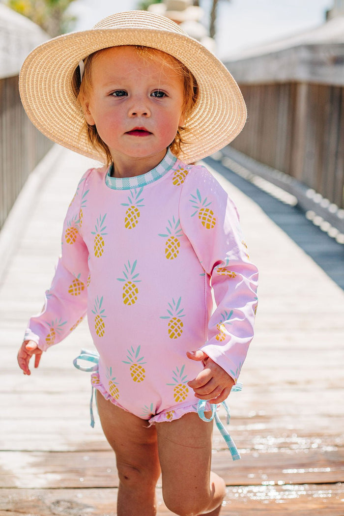 Ruffle Bottom Swimsuit - Pink Pineapples - Sugar Bee Clothing