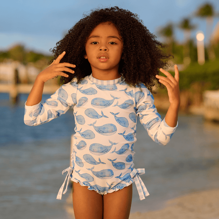 Ruffle Bottom Swimsuit - Whales - Sugar Bee Clothing