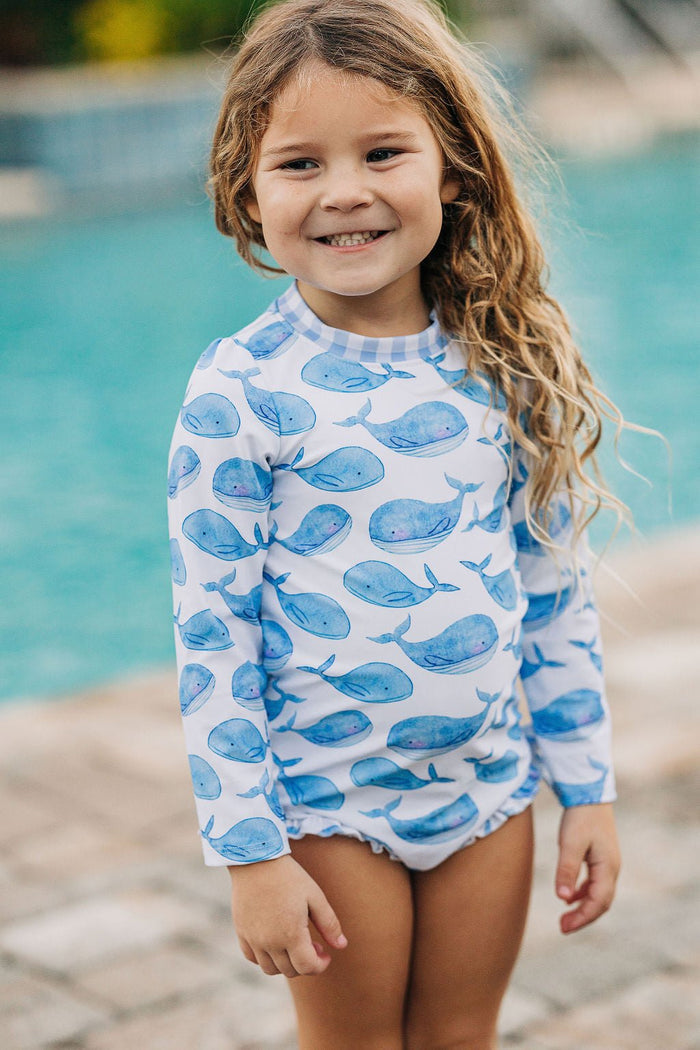 Ruffle Bottom Swimsuit - Whales - Sugar Bee Clothing