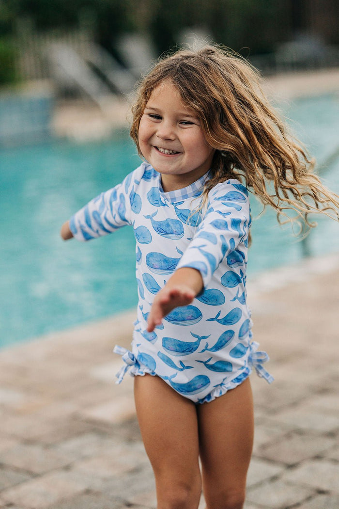 Ruffle Bottom Swimsuit - Whales - Sugar Bee Clothing