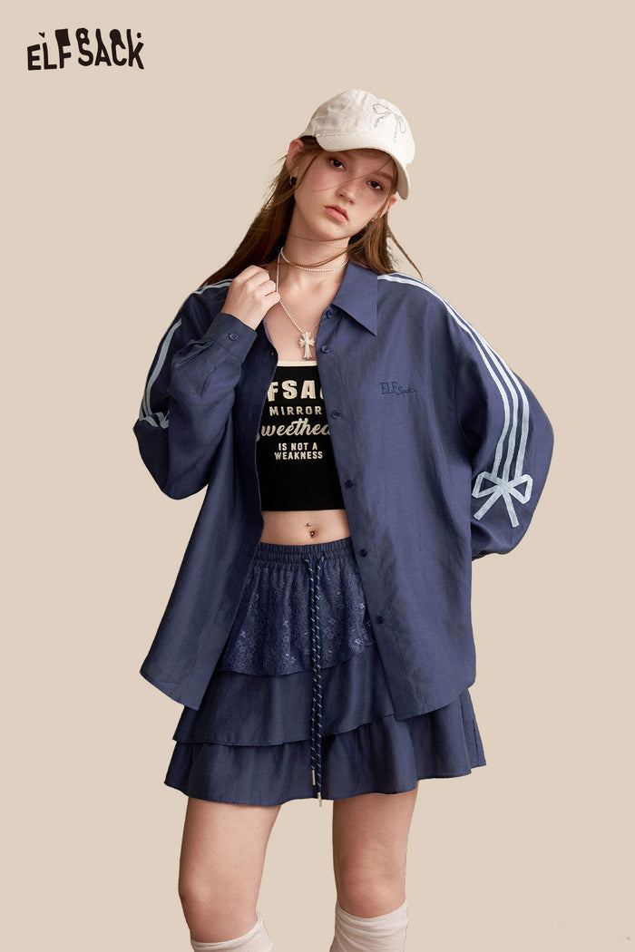 Ruffle Bow Stripe Mini Skirt Set