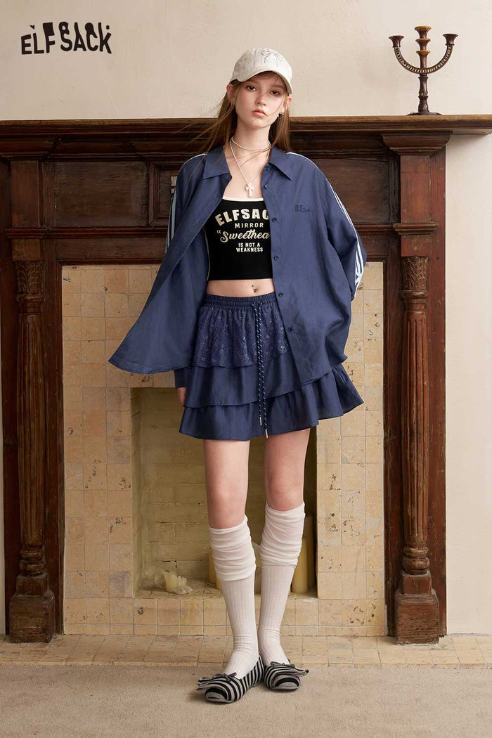 Ruffle Bow Stripe Mini Skirt Set