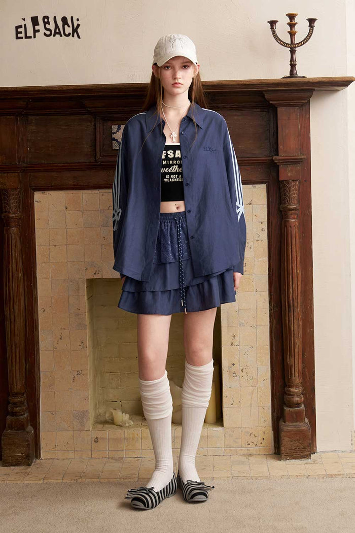 Ruffle Bow Stripe Mini Skirt Set