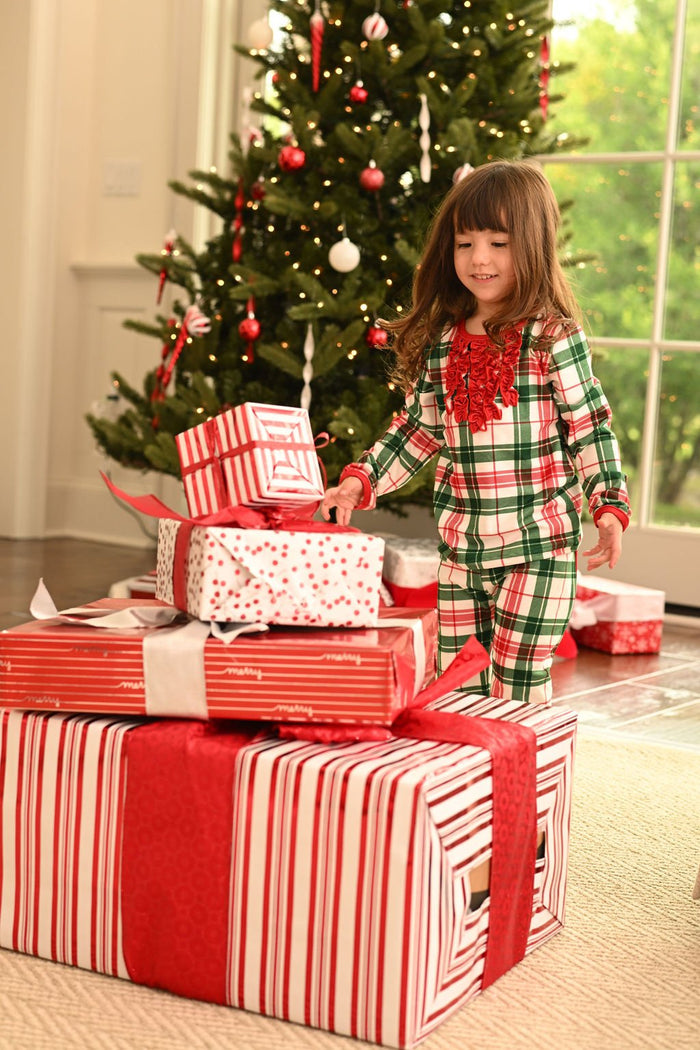 Ruffle Buttflap Pajamas - Christmas Plaid Holiday Lounge - Sugar Bee Clothing