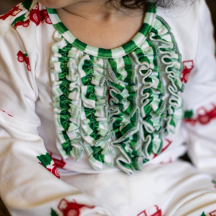 Ruffle Buttflap Pajamas - Christmas Tractor Holiday Lounge - Sugar Bee Clothing