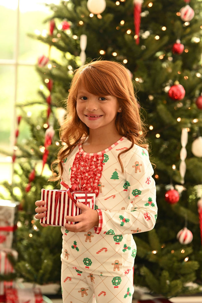 Ruffle Buttflap Pajamas - Quilted Gingerbread Holiday Lounge - Sugar Bee Clothing