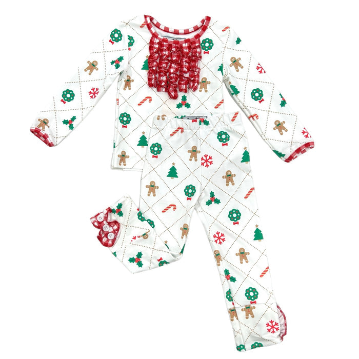 Ruffle Buttflap Pajamas - Quilted Gingerbread Holiday Lounge - Sugar Bee Clothing