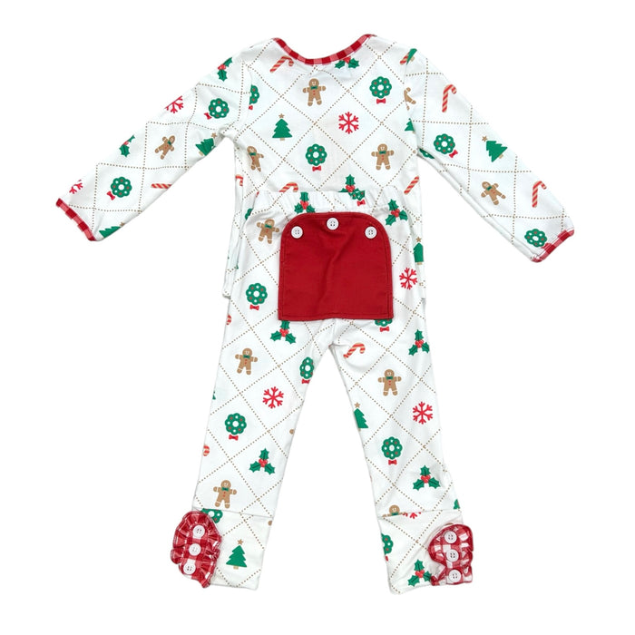 Ruffle Buttflap Pajamas - Quilted Gingerbread Holiday Lounge - Sugar Bee Clothing