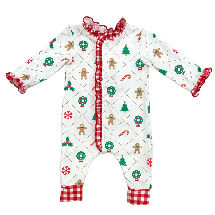 Ruffle Buttflap Pajamas - Quilted Gingerbread Holiday Lounge - Sugar Bee Clothing