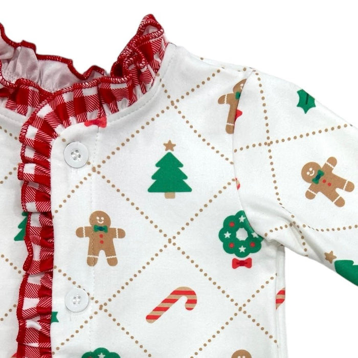 Ruffle Buttflap Pajamas - Quilted Gingerbread Holiday Lounge - Sugar Bee Clothing
