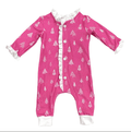 Ruffle Buttflap Pajamas - White Trees On Magenta Holiday Lounge - Sugar Bee Clothing