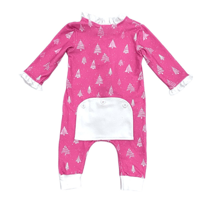 Ruffle Buttflap Pajamas - White Trees On Magenta Holiday Lounge - Sugar Bee Clothing