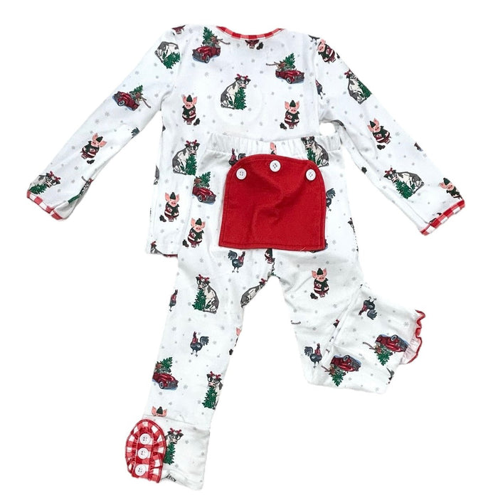 Ruffle Buttflap Pajamas - Christmas On The Farm Holiday Lounge - Sugar Bee Clothing