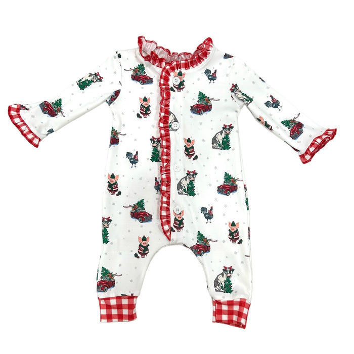 Ruffle Buttflap Pajamas - Christmas On The Farm Holiday Lounge - Sugar Bee Clothing