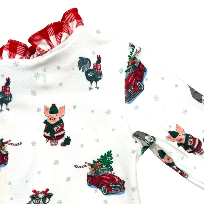 Ruffle Buttflap Pajamas - Christmas On The Farm Holiday Lounge - Sugar Bee Clothing
