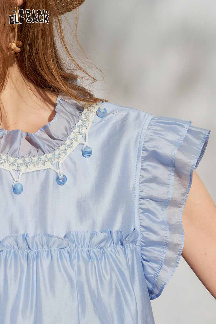 ELFSACK Ruffle Flutter Sleeve Tiered Chiffon Blouse