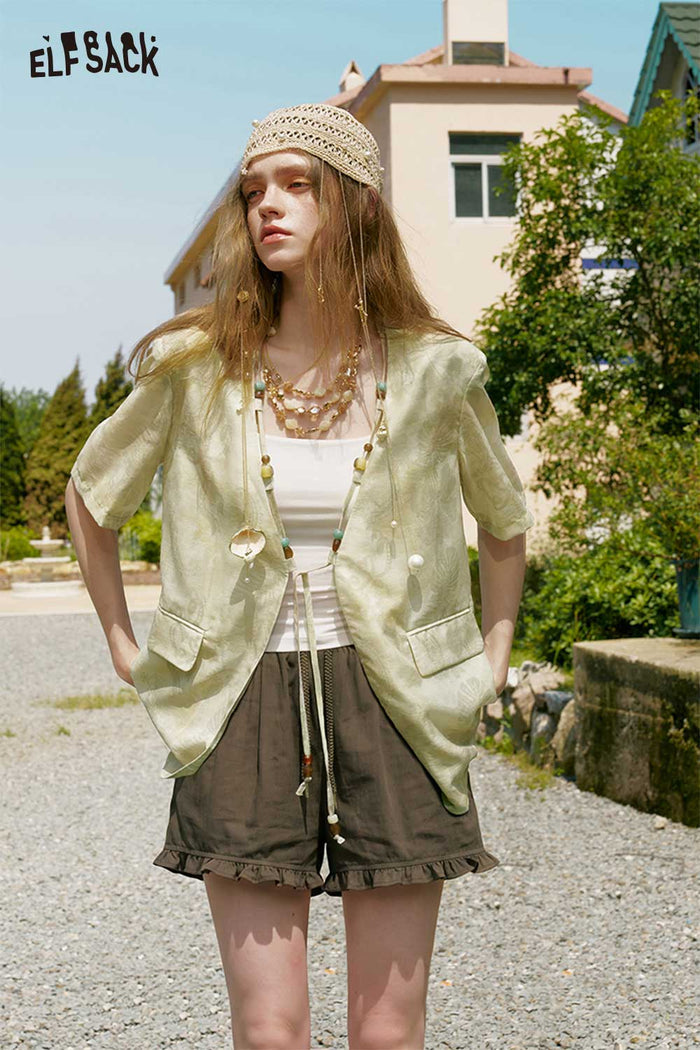 ELFSACK Ruffle Hem Drawstring Loose Shorts