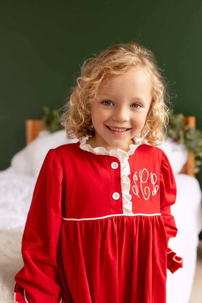 Ruffle Nightgown - Red Holiday Lounge - Sugar Bee Clothing