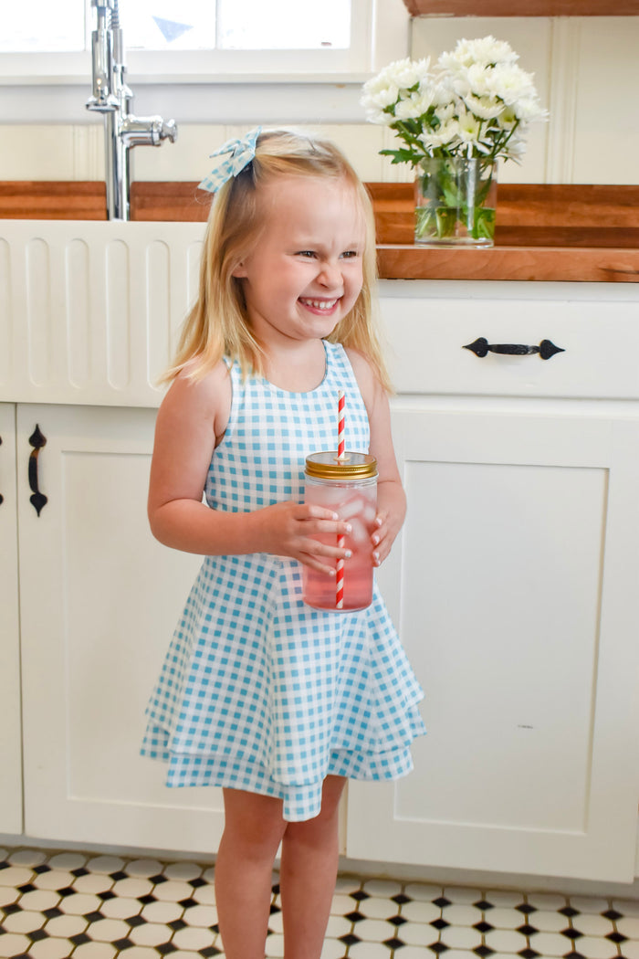 Ruffle Tennis Dress - Blue Gingham - Sugar Bee Clothing