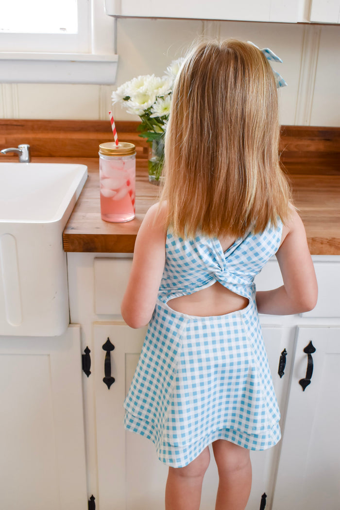 Ruffle Tennis Dress - Blue Gingham - Sugar Bee Clothing