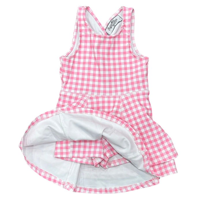 Ruffle Tennis Dress - Pink Gingham - Sugar Bee Clothing