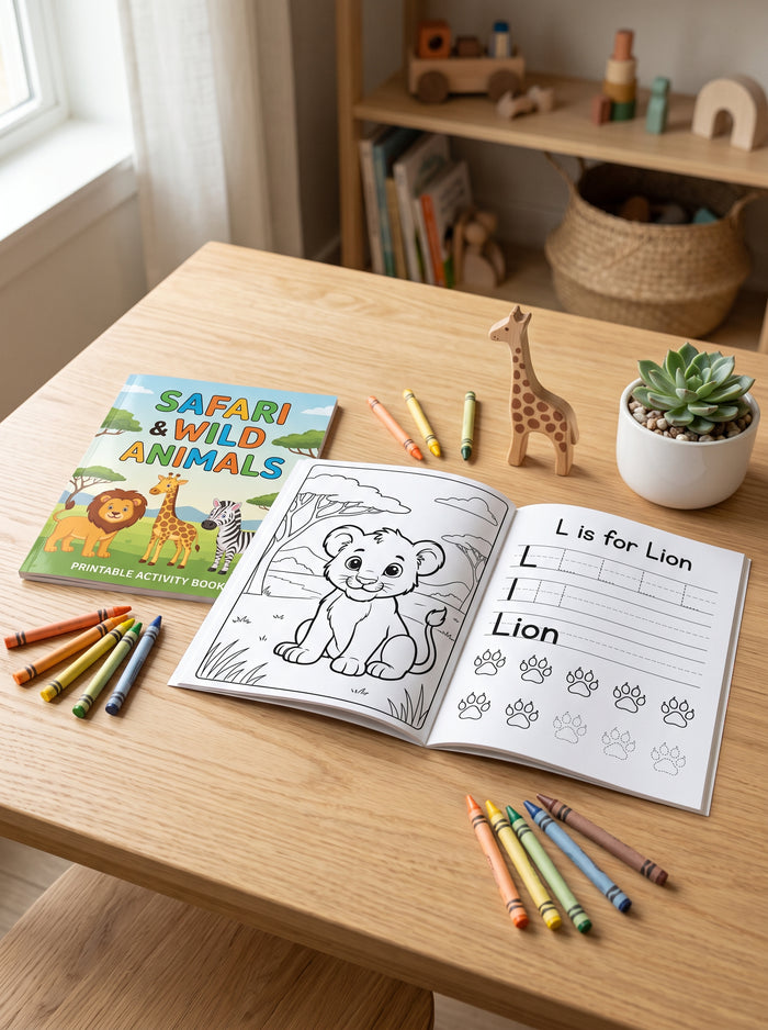 Safari & Wild Animals: Trace, Write & Color (50+ Pages) Printable Activity Book