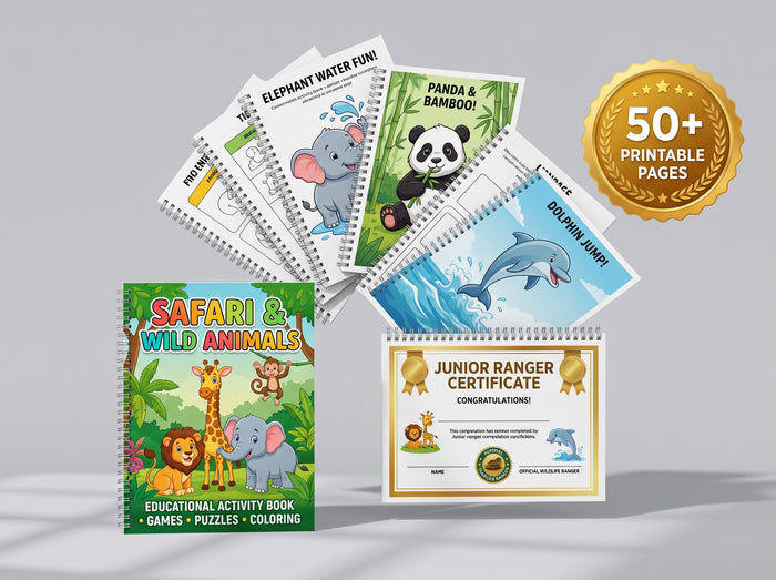 Safari & Wild Animals: Trace, Write & Color (50+ Pages) Printable Activity Book