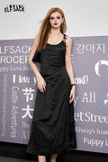 ELFSACK Satin Black Slit Slip Dress