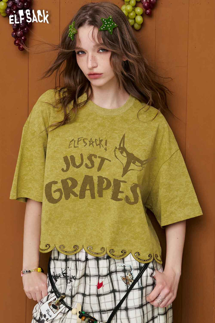 ELFSACK Scalloped Hem Fox Letter Crop Tee