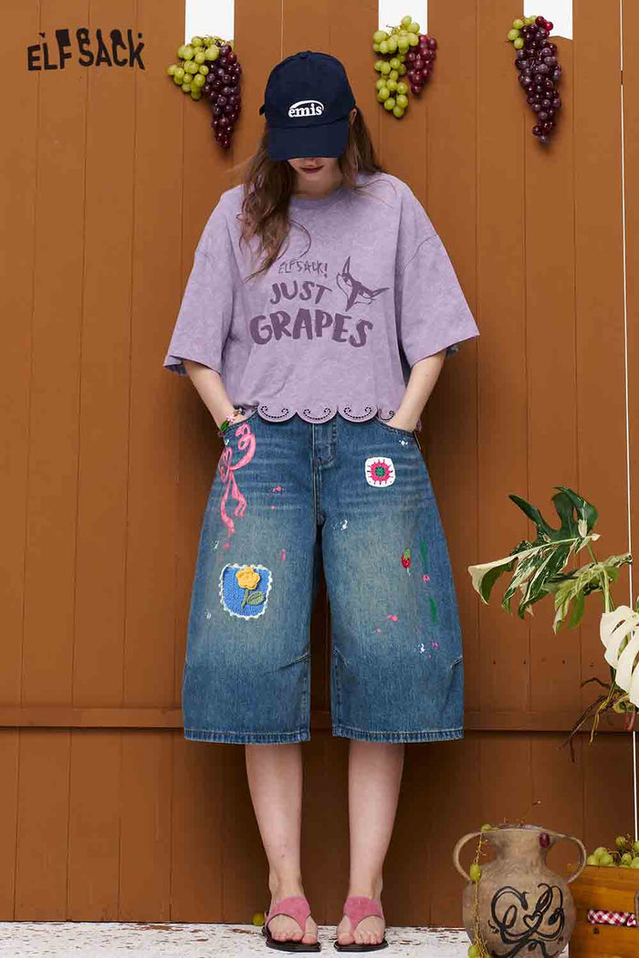 ELFSACK Scalloped Hem Fox Letter Crop Tee