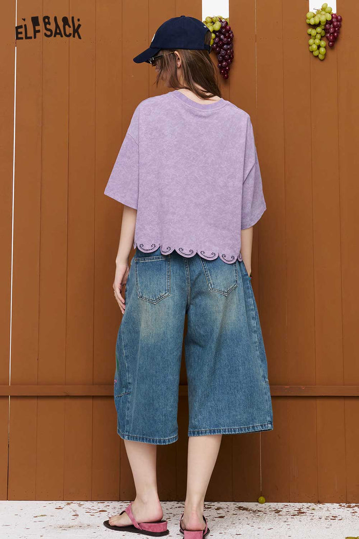 ELFSACK Scalloped Hem Fox Letter Crop Tee
