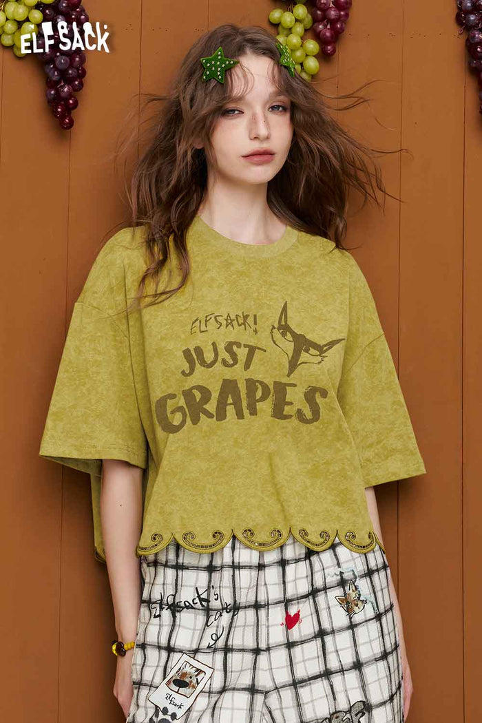 ELFSACK Scalloped Hem Fox Letter Crop Tee